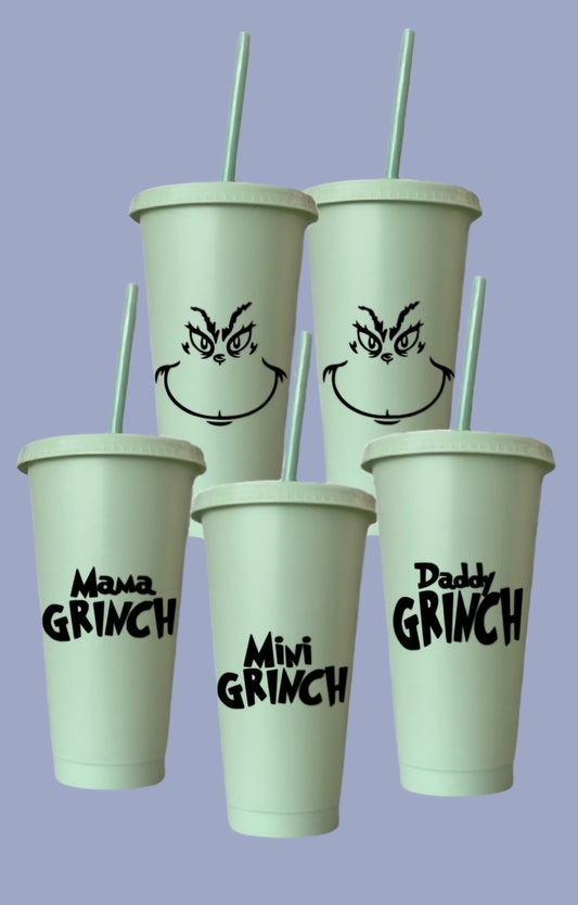 24oz Grinch Cold Cups with Straws (Mint Green)